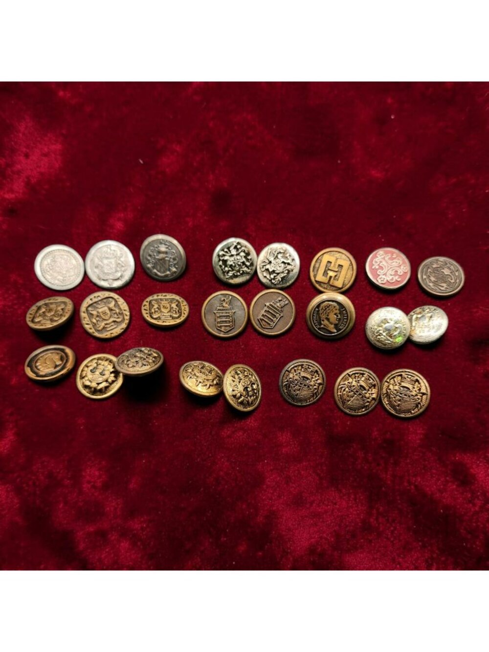 Vintage Metal & Plastic Buttons Assorted Designs Lot Of 24 Antique Collection